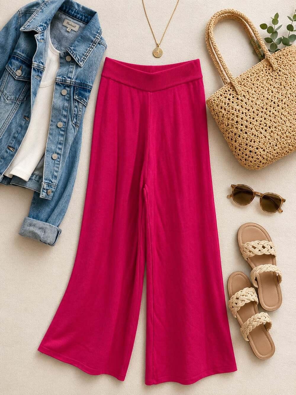 NWT Entro Stretch Knit Wide Leg Crop Pants Sz M